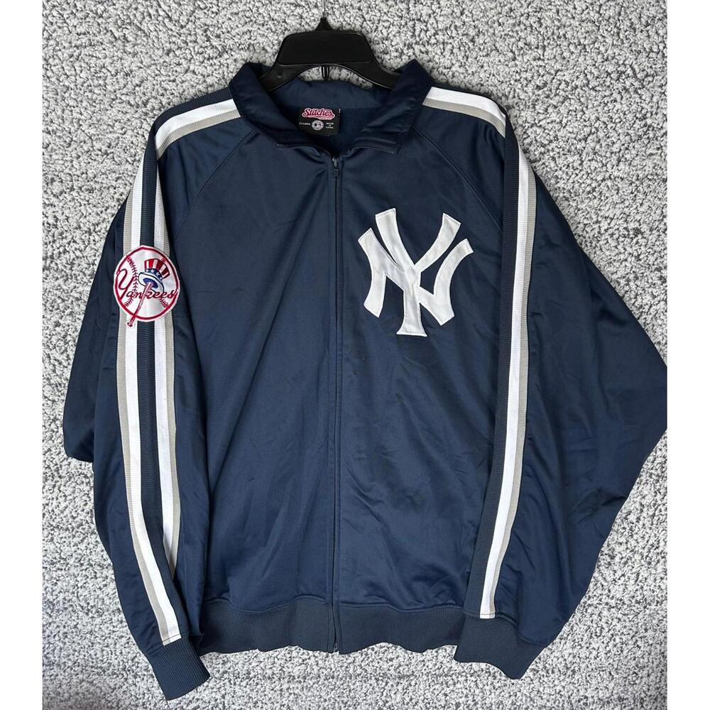 New York Yankees Track Jacket Mens 2XL Navy Full Zip Stitches Athletic Gear